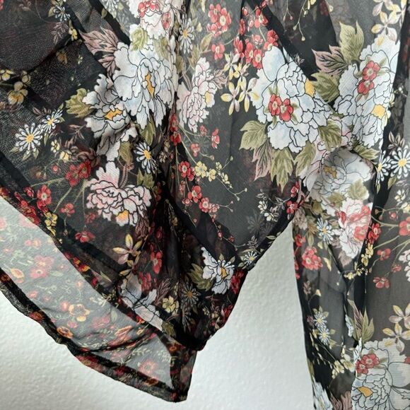 Mudd Black Floral Kimono Sheer Boho Shabby Chic - Picture 9 of 13